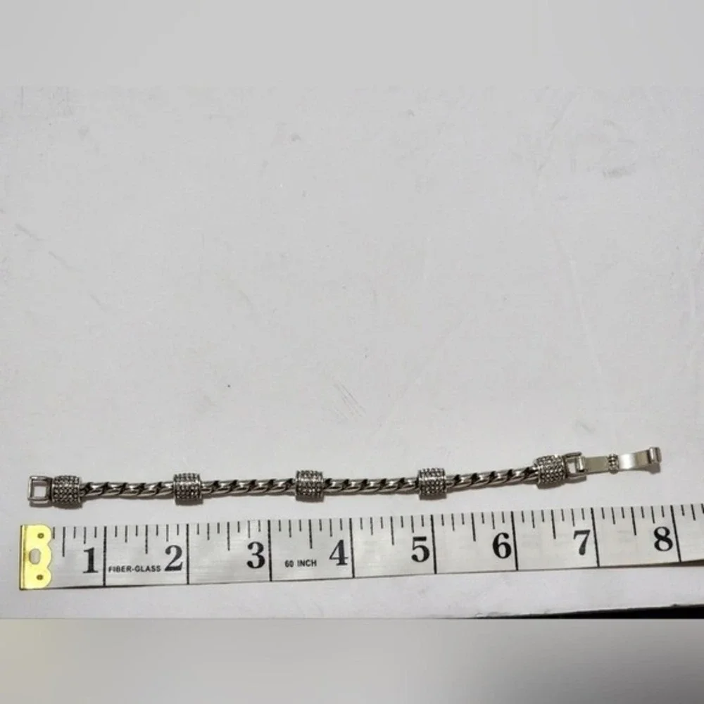 Brighton Braided jeweled crystal Meridian Barrel Station Silver Plated bracelet‎